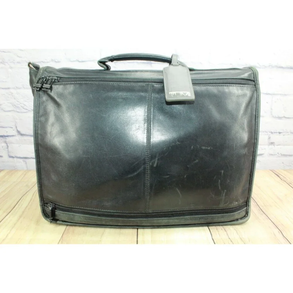 Tumi Black Genuine Leather Expandable Organizer Briefcase Laptop Bag